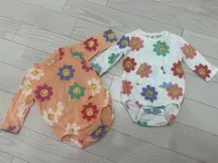 花柄にこちゃんロンパース　双子コーデ　姉妹コーデ
