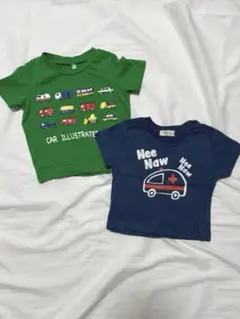 はたらく車と救急車のイラストTシャツ2枚セット 80cm