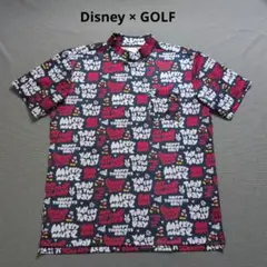 【極美品】Disney　ゴルフ　モックネック半袖シャツ　iCOOL　ミッキー総柄