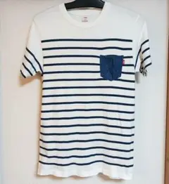 EDWIN ボーダー Tシャツ S　メンズ　ホワイト✕ネイビー　胸デニムポケット