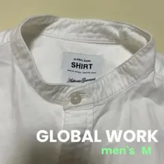 美品グローバルワークメンズ白ホワイト ボタンダウン コットン綿シャツノーカラーM
