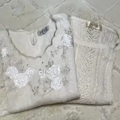 JOLNO アイボリー 刺繍 半袖ニット　2枚セット