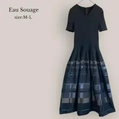 【Eau Souage】フレアワンピース　タイト　Vネック　ストレッチ　ミモレ丈