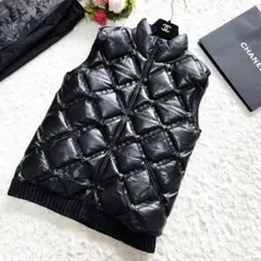 美品 CHANEL シャネル 本革 ラム レザー マトラッセ ベスト ブラック