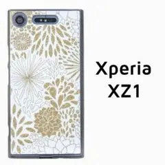 Xperia XZ1 カバー ゴールド風 フラワー 花