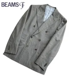 BEAMS F テーラードジャケット ダブルブレスト グレー ストライプ 95