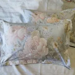 花柄シルク風枕カバー　ピロケース　2枚セット　②