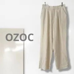 n1【オゾック】ワイドパンツ/伸縮性 裏地付き ゆるだぼ 麻入り 一点物 人気