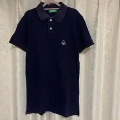 ベネトン　メンズ　半袖ポロシャツ　コットン100%ネイビー　Mサイズ