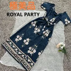 《極美品》ROYAL PARTY花柄ネイビー ロングワンピース フリー 着痩せ