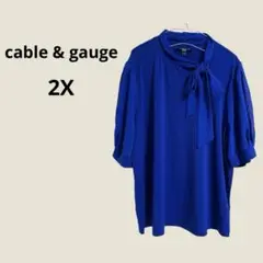cable & gauge 青リボン付きトップス 2X