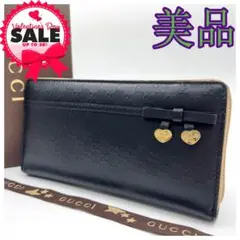 ★美品★グッチ 0687 GGマイクロシマ ハートリボン エナメルレザー長財布