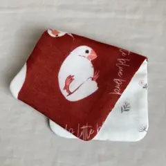 ◆38◆ 8重ガーゼのハーフハンカチ（ハンドメイド）白文鳥＆花柄