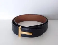 TOM FORD T バックル ブラック ブラウン レザー ベルト 95/38