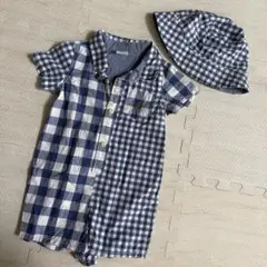 baby GAP チェック柄ロンパース&帽子セット 6-12ヶ月