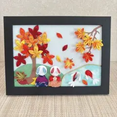 【7】季節の飾り　紅葉　紅葉狩り　フレーム　ちりめん細工　つまみ細工