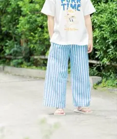 【新品タグ付】LOWRYSFARM ストライプ ワイドパンツ 150