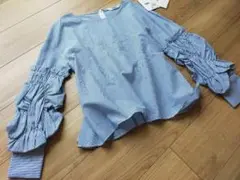 FURFURファーファー★爽やかストライプ裾ボリュームブラウスシャツ！試着のみ