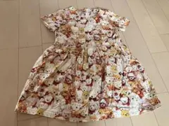 クマ柄　ワンピース 半袖　ハンドメイド　レトロ