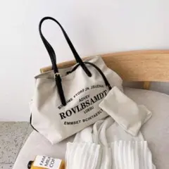 ★ 【大人気】ビッグトートバッグ★マザーズバッグ★キャンバス★韓国ロゴ★ブラック