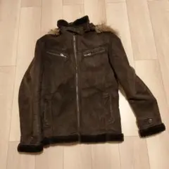 Navy ファー付きブラウンジャケット XL