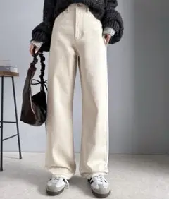 【本日まで出品！】ハイウエストワイドストレートチノカラーデニムナチュラル　M