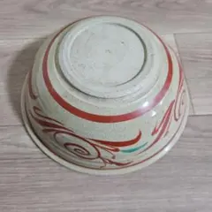 陶器製ボウル クリーム色 赤ストライプ 約20cm