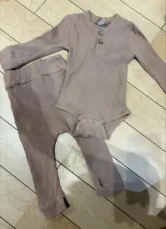 リブ編みロンパースとパンツセット 90