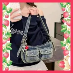 【新品】 ショルダーバッグ ヴィンテージ風 デニム ミニサイズ チャーム付き