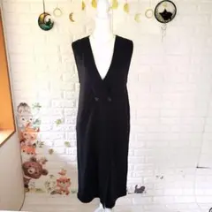 ノースリーブワンピース ロング丈 黒 ジャンスカ風 ジレワンピース ゆったり