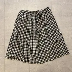 無印　リネンスカート　麻　ギンガムチェック　黒