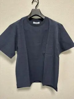 INHERIT ネイビー チェック柄 半袖Tシャツ L
