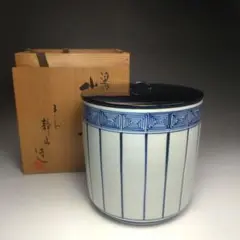 桶側　水指　加藤藤代　京焼　染付　中古 桶側 水指 加藤藤代 京焼 染付 中古