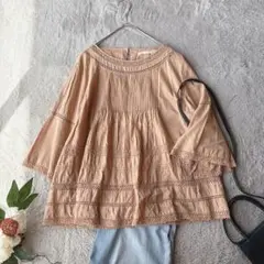 美品(L)AuieF/七分袖シャツ/ブラウス/長袖/コットン100%/綿
