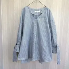 グローヴ シャツ ブラウス チュニック Vネック ストライプ ネイビー M