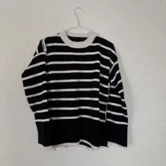 ボーダーニット セーター 黒×白 ゆったり シンプル