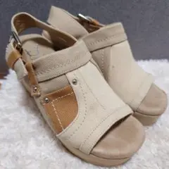 ベージュ キャンバス オープントゥ サンダルByあしながおじさんMサイズ