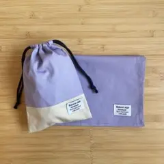 ◆売り切りSALE◆ランチョンマット&巾着袋　#パープル切替白×白