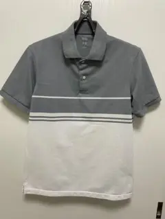 UNIQLO グレー ホワイト ストライプ ポロシャツ M