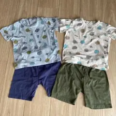 葉っぱ柄Tシャツ&ショートパンツ 色違い2枚セット