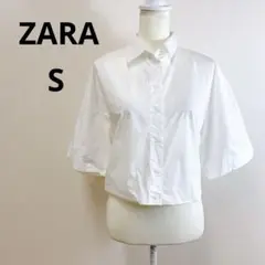 ZARA クロップド ポプリンシャツ 半袖 ショート丈 S