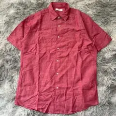 美品✨【UNIQLO】メンズ 赤いリネン半袖シャツ L 大きいサイズ 綿