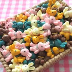 【349】100個 デコパーツ ミニチュア うさぎ ぬいぐるみ まとめ売り