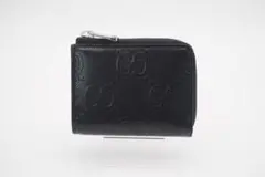 GUCCI L字ファスナーコインケース GGエンボス ミニウォレット ブラック