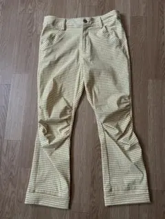 ゴルフ用 パンツ イエロー・チェック フレアパンツ