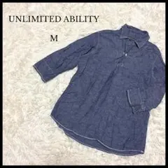 【UNLIMITED ABILITY】7分袖スキッパーシャツ M 青 メンズ