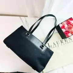【美品】ラルフローレン ショルダーバッグ 黒 ロゴ ナイロン×レザー RLL柄