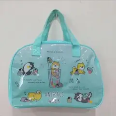 プールバッグ　ビーチバッグ　犬　ペンギン　水色