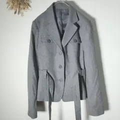 美品 希少 ユニクロ ウールジャケット アンゴラ L グレー ベルト付き