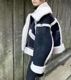 EOODAショートフェイクムートンブルゾン黒